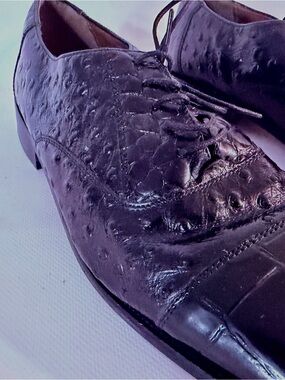 Stacy Adams Dark-Oiled Ostrich-Alligator Lace-Up Oxfords
